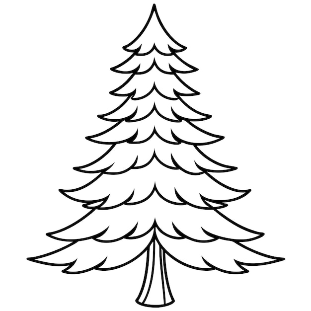 Contorno de árbol de pino libro de colorear página dibujo de arte de línea