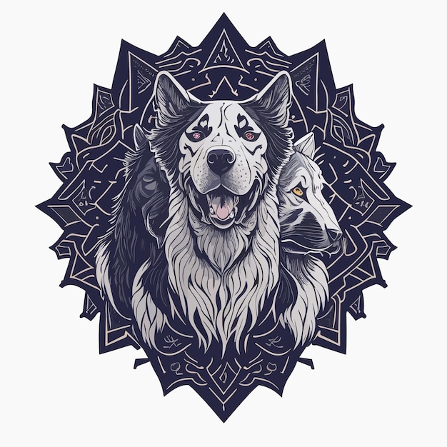 un contorno de arte digital vectorial de época diseño de camiseta de perro ilustración grabado ornamento