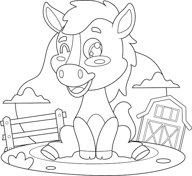 Contorno de bebé caballo animal de dibujos animados Personaje vectorial Ilustración dibujada a mano