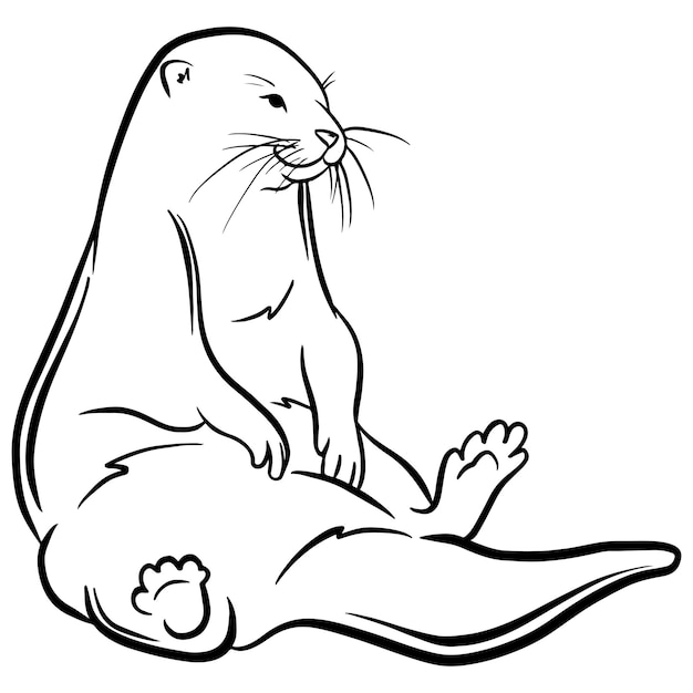 Vector contorno en blanco y negro ilustración de nutria sentada arte de línea