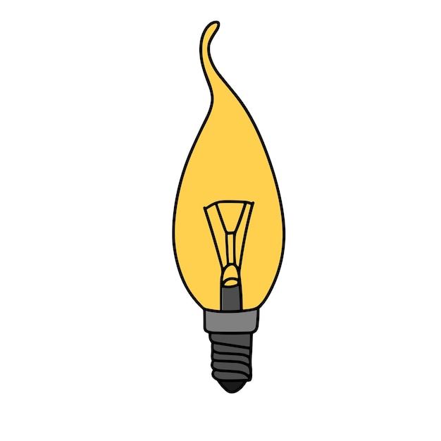 Contorno de bombilla en estilo doodle aislado en fondo blanco Arte vectorial dibujado a mano