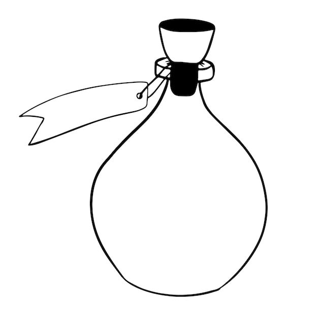 Contorno de la botella con corcho y etiqueta. botella de vidrio para llenar. Contenedor sin plástico para reutilizar.