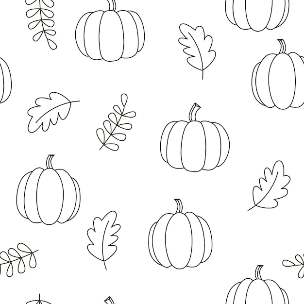 Vector contorno de calabazas patrón sin costuras vectorial papel tapiz de otoño impresión de envoltura para textiles