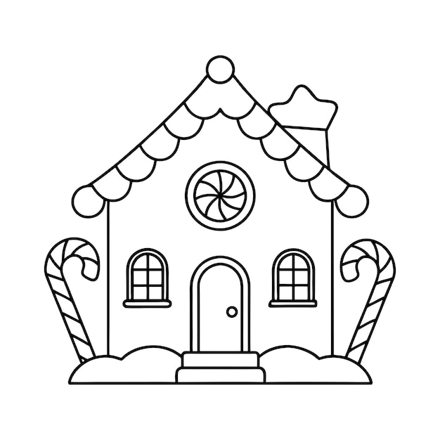 Contorno de la casa de Navidad Página para colorear Ilustración artística de línea festiva sobre fondo blanco