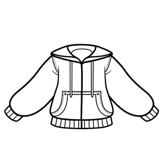Contorno de chaqueta deportiva con cremallera para colorear sobre un fondo blanco