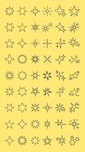 El contorno de la chispa de la estrella el vector del conjunto de garabatos dibujado a mano las chispas de la estrella las chispas del contorno los íconos de las chispas y las estallidas de estrellas las formas del contorno de las estrellas de chispas brillantes las líneas brillantes los iconos de los astros de fuegos artificiales