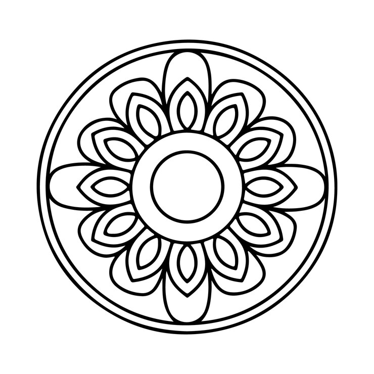 Contorno del círculo negro y blanco del mandala