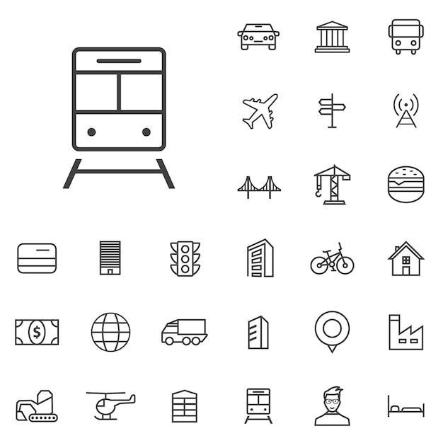 Contorno de la ciudad conjunto de iconos digitales planos y delgados
