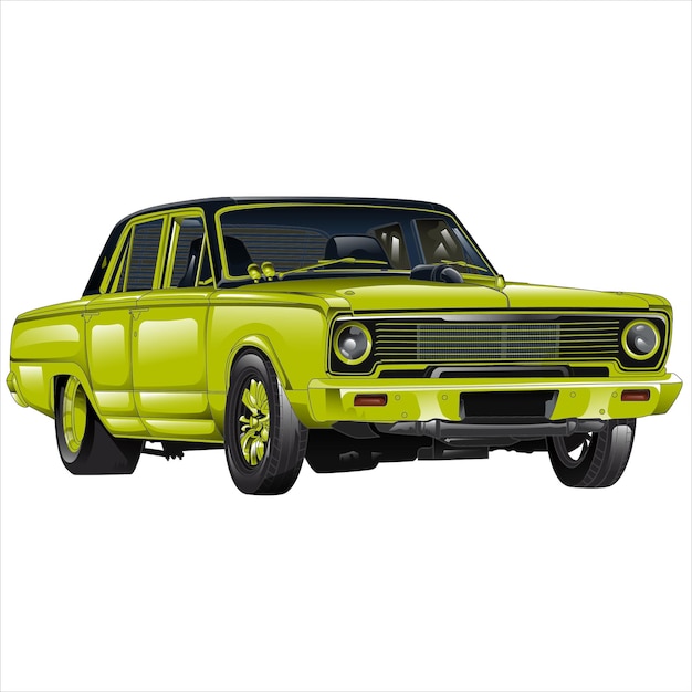 Contorno de coche de carreras amarillo aislado en un fondo negro para el diseño de la camiseta