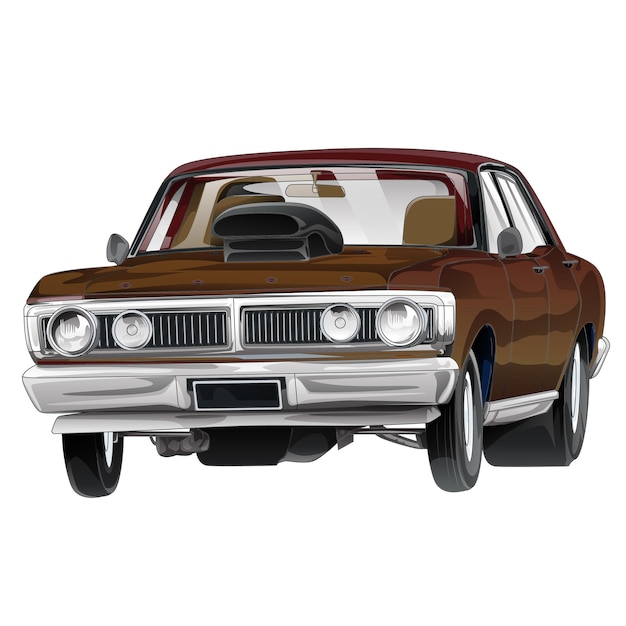 Contorno de coche de carreras marrón y pintado aislado en fondo negro para el diseño de la camiseta