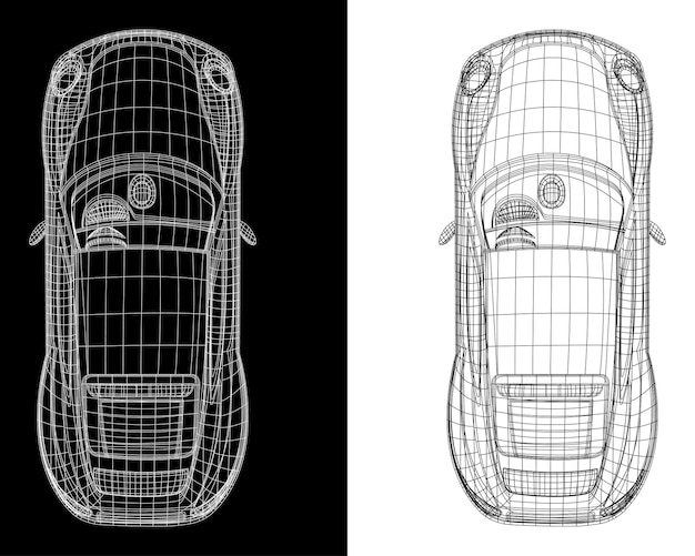 Contorno de coche clásico realista o arte de línea vectorial o ilustración de coche para uso web u otros fines