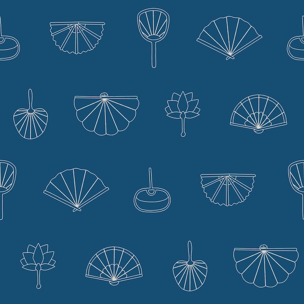 Contorno Colección de diseño de ilustraciones vectoriales de patrón sin costuras de ventilador