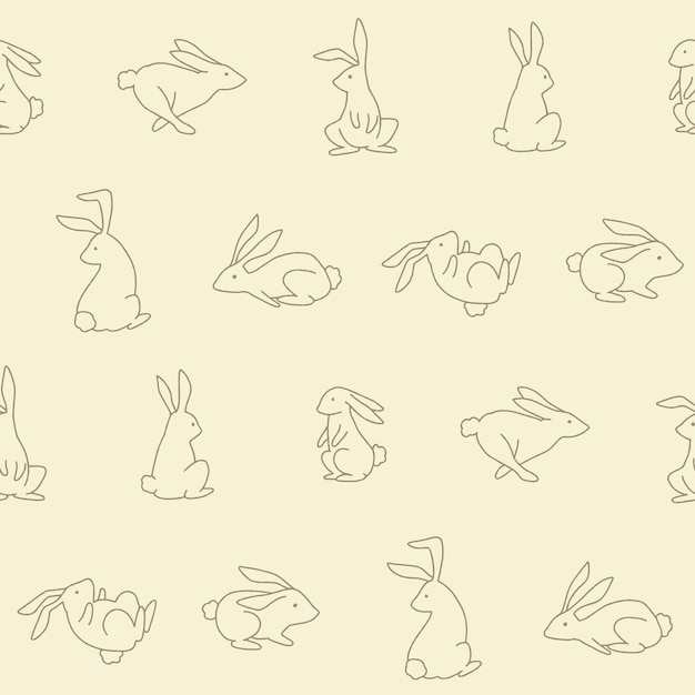 Contorno Colección de diseños de ilustraciones vectoriales sin costuras de conejos