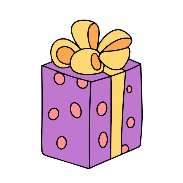 Contorno de color de caja actual Caja de regalo dibujada a mano aislada sobre fondo blanco Ilustración vectorial