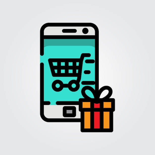 Contorno de colores icono de compras en línea logotipo diseño de ilustración vectorial para teléfonos inteligentes características diseño de tema