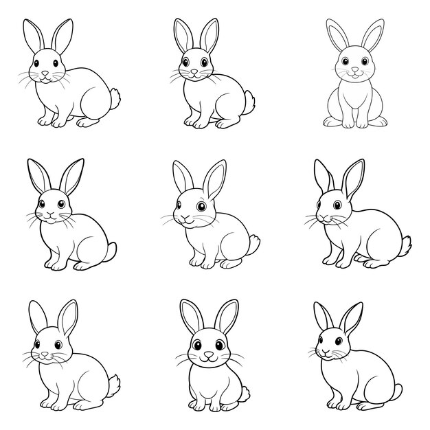 Contorno de conejo lindo Conjunto de ilustraciones vectoriales para sus diseños