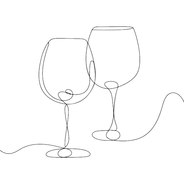 Contorno continuo del vaso de vino dibujado a mano