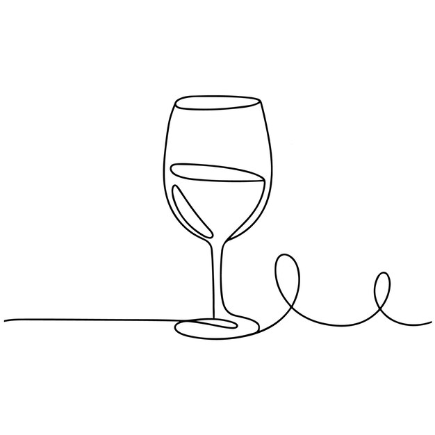 Contorno continuo del vaso de vino dibujado a mano