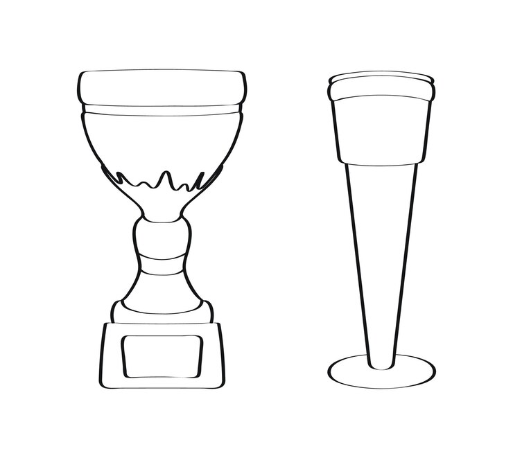 Vector contorno de copa de victoria dibujado a mano aislado sobre un fondo blanco