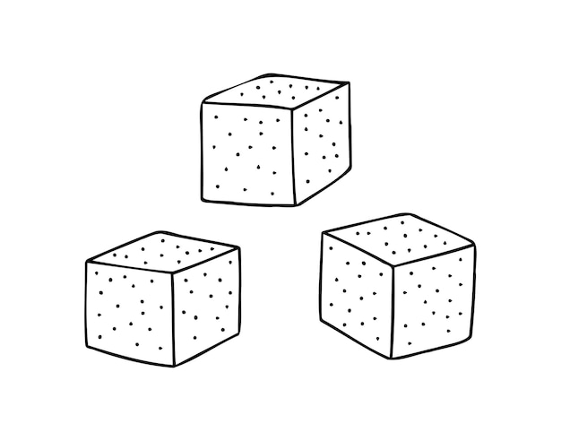 Contorno de cubos de azúcar dibujados a mano dibujos en cubos de sucre ilustrados por vectores de grumos dulces