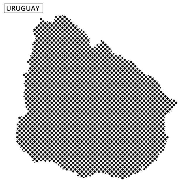 Contorno detallado del mapa de Uruguay que muestra características geográficas y estilo artístico