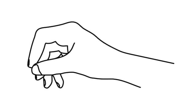Contorno dibujado a mano dibujo lineal de la mano garabateo de la mano sosteniendo y dando el gesto