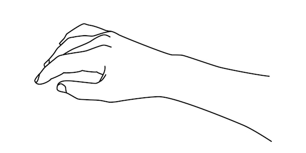 Contorno dibujado a mano dibujo lineal de la mano garabateo de la mano sosteniendo y dando el gesto