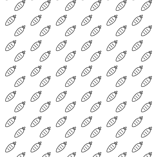 Contorno dibujado a mano patrón sin costuras con zanahoria Fondo de alimentos blanco y negro Ilustración vectorial