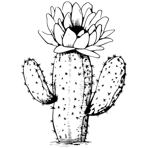 Contorno dibujado a mano silueta de cactus planta mexicana ilustración vectorial realista