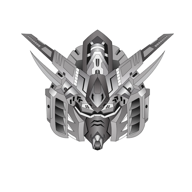 Contorno dibujado a mano Warrior Head Robot para tatuajes o elemento de diseño