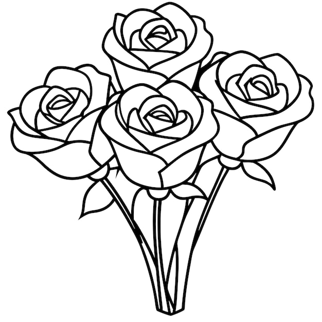 Contorno de diseño Vector Cinco rosas hoja de colorear con patrón de pintura para la decoración