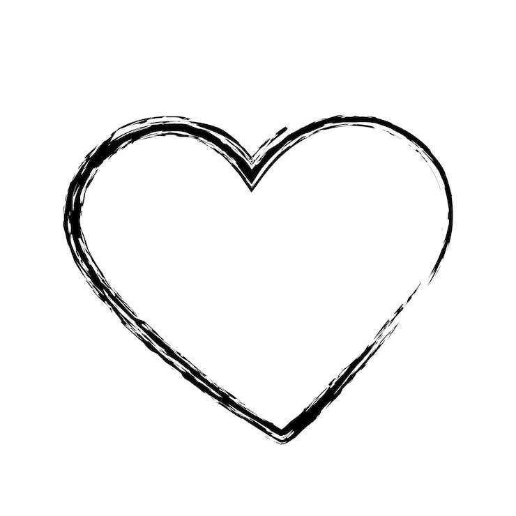 Vector contorno estilizado dibujado en forma de corazón de carbón pincel trazo de saludos de día negro concepto de diseño