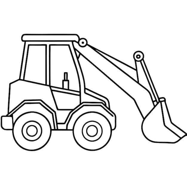 Contorno de la excavadora colorear la página del libro dibujo de arte de línea