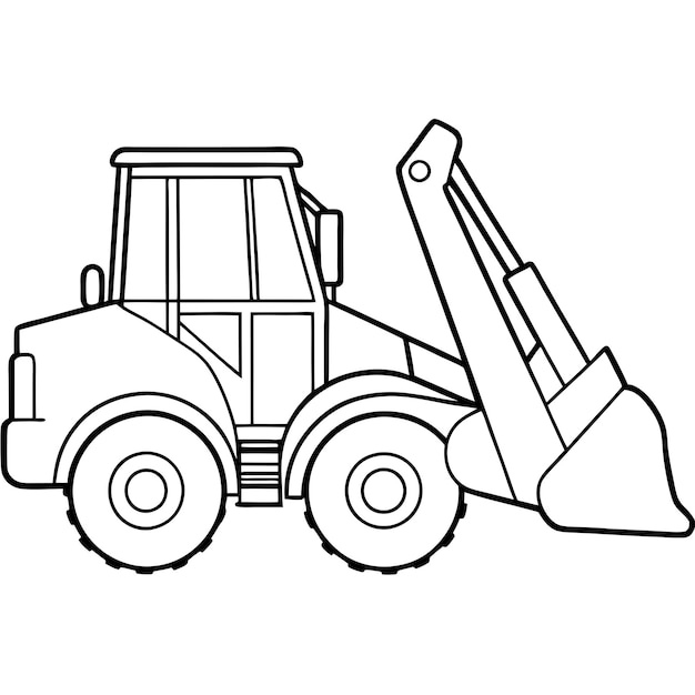 Contorno de la excavadora colorear la página del libro dibujo de arte de línea