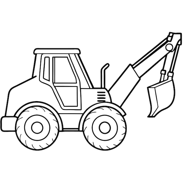 Contorno de la excavadora colorear la página del libro dibujo de arte de línea