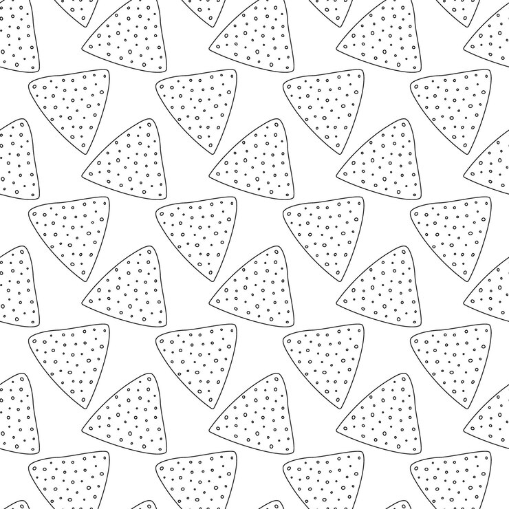 Vector contorno de fichas de nachos mexicanos patrón sin costuras aislado papel tapiz decorativo textura de fondo