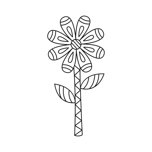 Contorno flor adornada estilo simple ilustración vectorial margarita geométrica lineal aislada en blanco