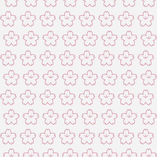 Contorno de flores de Sakura rosa sobre un fondo gris Patrón japonés sin costuras Flores de pétalos y pistilos