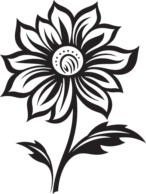 Contorno de flores simplista icono floral monocromo límite de flores robusto diseño emblemático negro