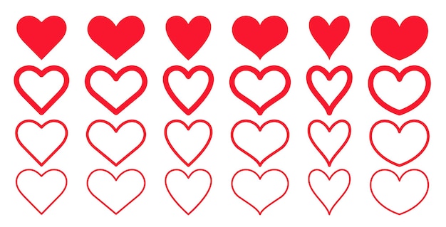 Contorno en forma de corazón juego de dibujo clipart icono de corazón de amor rojo elementos de símbolo lineal para San Valentín