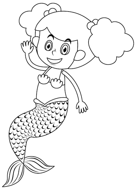 Vector un contorno de garabato de sirena para colorear