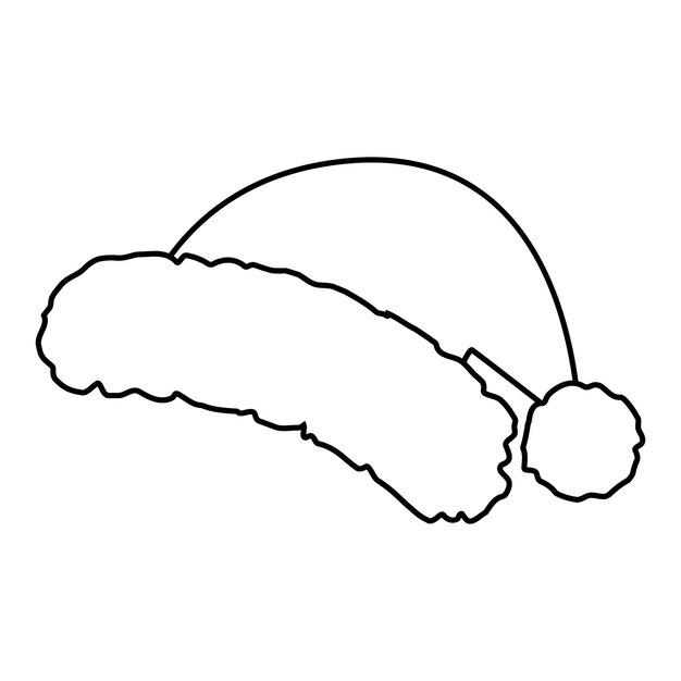 Contorno de gorra de Santa dibujada a mano con piel y bubo en el minimalismo de moda estilizado icono lineal de Navidad