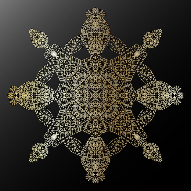 Contorno de gradiente dorado copo de nieve en estilo de arte popular textura metálica encaje motivos étnicos elemento vectorial de mandala