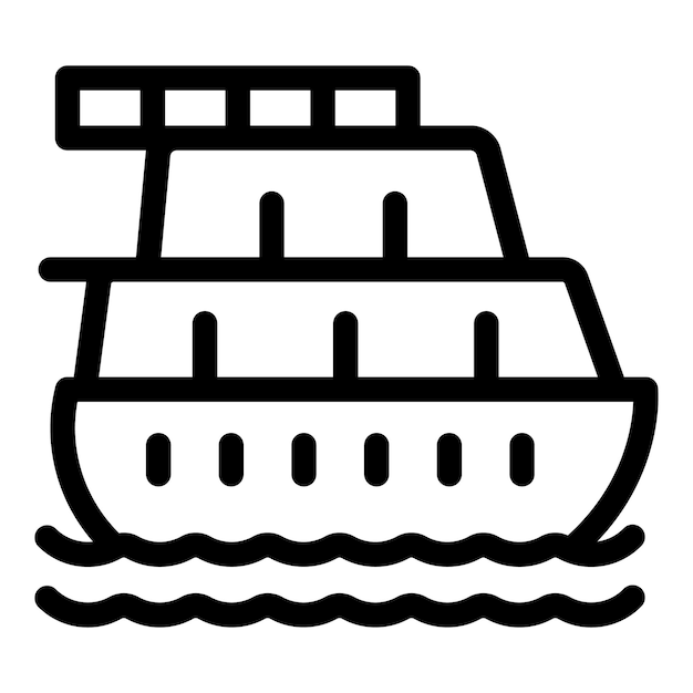 Contorno del icono del ferry que navega en las olas del agua