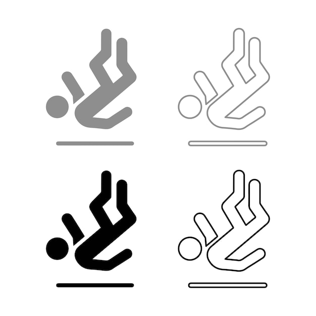 El contorno del icono del hombre que cae establece la silueta de la ilustración vectorial de color negro