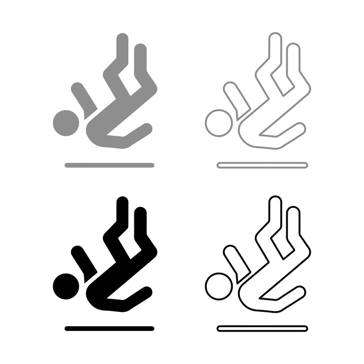 Vector el contorno del icono del hombre que cae establece la silueta de la ilustración vectorial de color negro