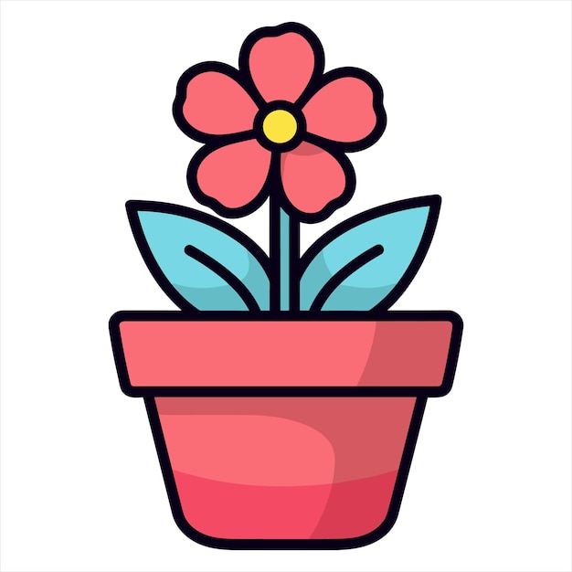 Contorno de icono plano de la olla de flores en el estilo de vector simple