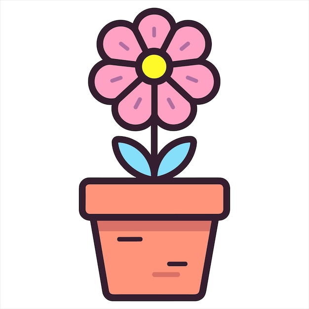 Contorno de icono plano de la olla de flores en el estilo de vector simple