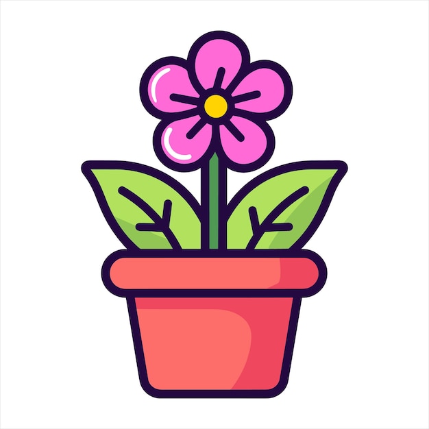 Contorno de icono plano de la olla de flores en el estilo de vector simple