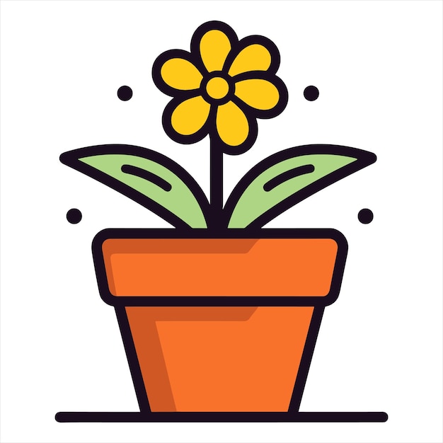 Contorno de icono plano de la olla de flores en el estilo de vector simple